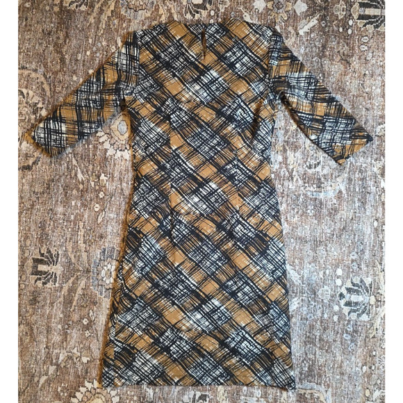 J. McLaughlin Catalyst Ponte Sheath Dress Small Mod Plaid Black Brown Tan Pocket - Picture 4 of 10